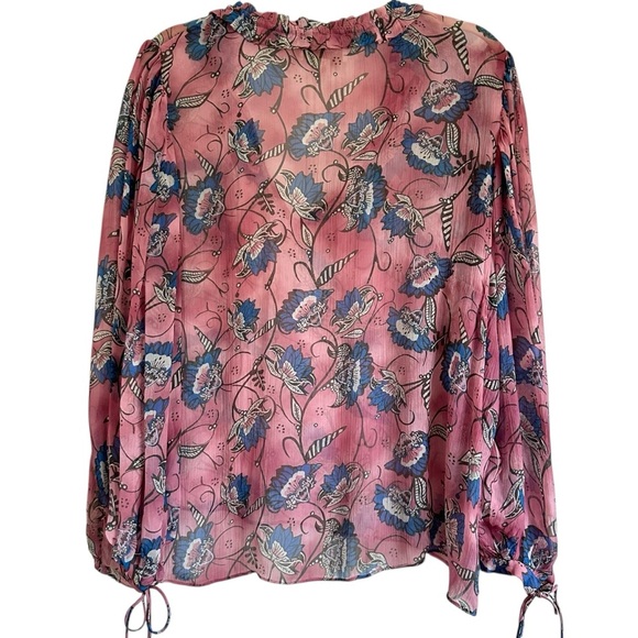CLEOBELLA EMILY LOTUS PRINTED CHIFFON TIE NECK PINK BLOUSE SIZE MEDIUM - Picture 5 of 14